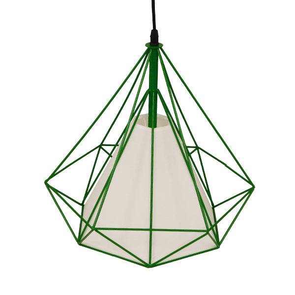 GloboStar® KAIRI 01622 Μοντέρνο Industrial Κρεμαστό Φωτιστικό Οροφής Μονόφωτο Πράσινο με Άσπρο Ύφασμα Μεταλλικό Πλέγμα Φ38 x Υ39cm - ledmania.gr