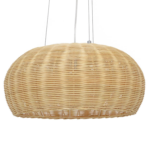 GloboStar® DE LA MER 01624 Vintage Κρεμαστό Φωτιστικό Οροφής Τρίφωτο Καφέ Ξύλινο Bamboo Φ45 x Υ24cm - ledmania.gr