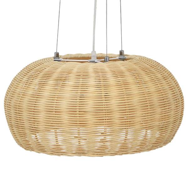 GloboStar® DE LA MER 01624 Vintage Κρεμαστό Φωτιστικό Οροφής Τρίφωτο Καφέ Ξύλινο Bamboo Φ45 x Υ24cm - ledmania.gr