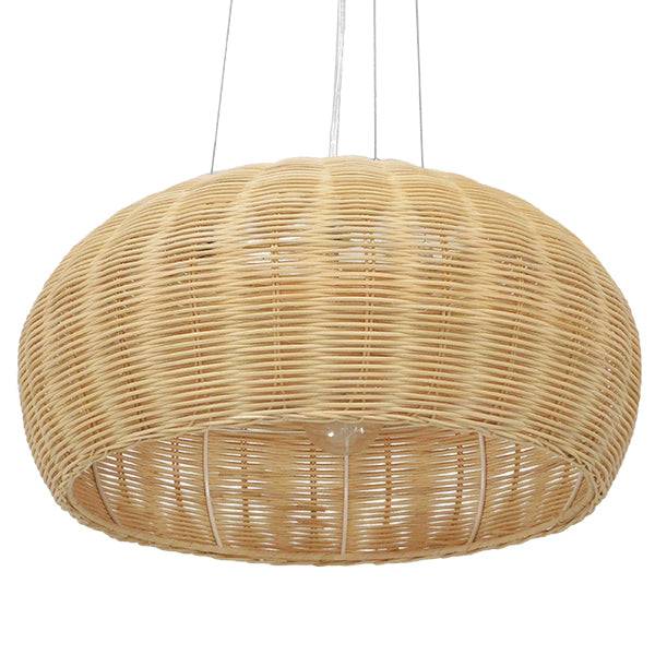 GloboStar® DE LA MER 01624 Vintage Κρεμαστό Φωτιστικό Οροφής Τρίφωτο Καφέ Ξύλινο Bamboo Φ45 x Υ24cm - ledmania.gr