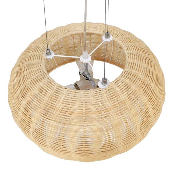 GloboStar® DE LA MER 01624 Vintage Κρεμαστό Φωτιστικό Οροφής Τρίφωτο Καφέ Ξύλινο Bamboo Φ45 x Υ24cm - ledmania.gr