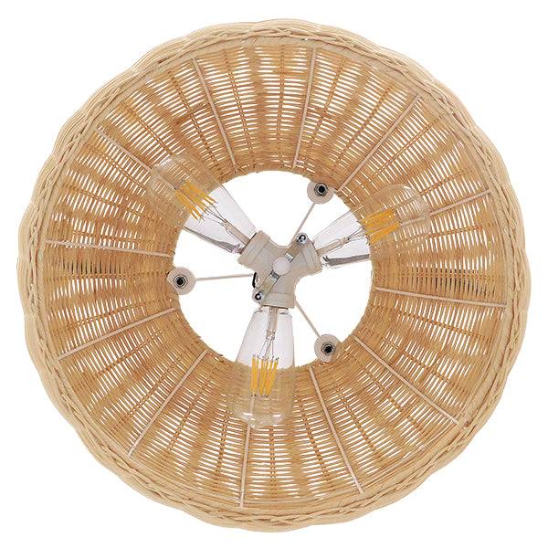 GloboStar® DE LA MER 01624 Vintage Κρεμαστό Φωτιστικό Οροφής Τρίφωτο Καφέ Ξύλινο Bamboo Φ45 x Υ24cm - ledmania.gr