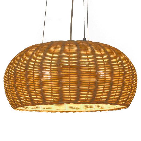 GloboStar® DE LA MER 01624 Vintage Κρεμαστό Φωτιστικό Οροφής Τρίφωτο Καφέ Ξύλινο Bamboo Φ45 x Υ24cm - ledmania.gr