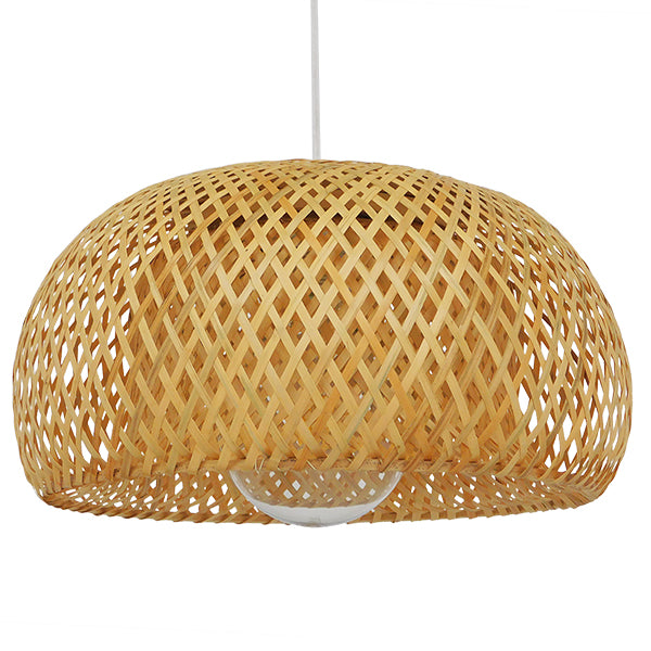 GloboStar® SAN TROPEZ 01626 Vintage Κρεμαστό Φωτιστικό Οροφής Μονόφωτο Καφέ Ξύλινο Bamboo Φ38 x Υ22cm - ledmania.gr