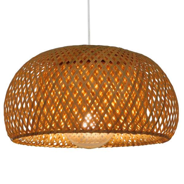 GloboStar® SAN TROPEZ 01626 Vintage Κρεμαστό Φωτιστικό Οροφής Μονόφωτο Καφέ Ξύλινο Bamboo Φ38 x Υ22cm - ledmania.gr