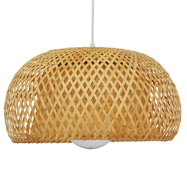 GloboStar® SAN TROPEZ 01626 Vintage Κρεμαστό Φωτιστικό Οροφής Μονόφωτο Καφέ Ξύλινο Bamboo Φ38 x Υ22cm - ledmania.gr