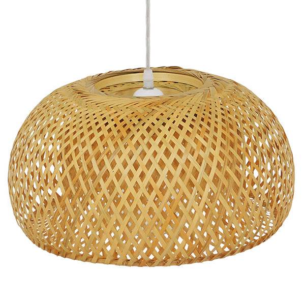 GloboStar® SAN TROPEZ 01626 Vintage Κρεμαστό Φωτιστικό Οροφής Μονόφωτο Καφέ Ξύλινο Bamboo Φ38 x Υ22cm - ledmania.gr