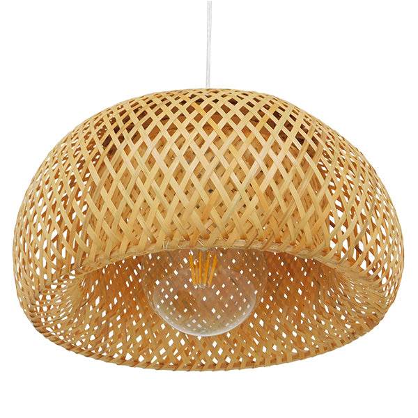 GloboStar® SAN TROPEZ 01626 Vintage Κρεμαστό Φωτιστικό Οροφής Μονόφωτο Καφέ Ξύλινο Bamboo Φ38 x Υ22cm - ledmania.gr