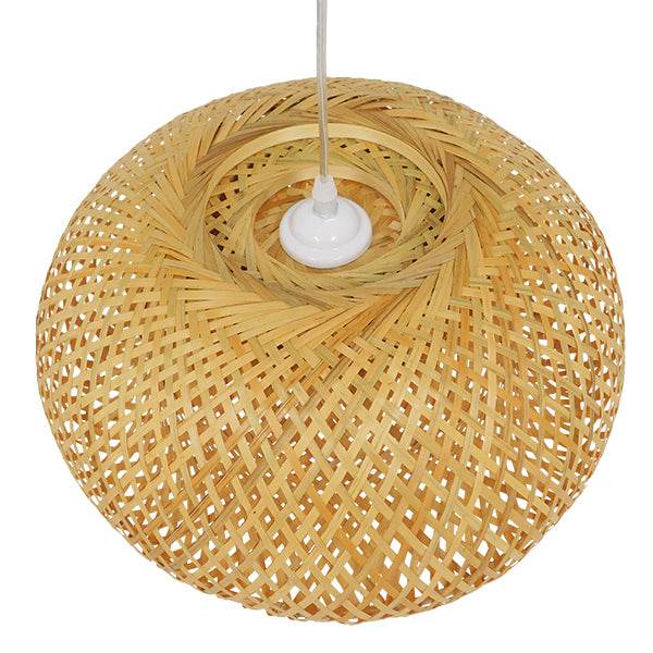 GloboStar® SAN TROPEZ 01626 Vintage Κρεμαστό Φωτιστικό Οροφής Μονόφωτο Καφέ Ξύλινο Bamboo Φ38 x Υ22cm - ledmania.gr