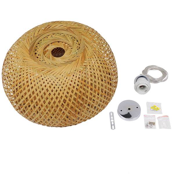 GloboStar® SAN TROPEZ 01626 Vintage Κρεμαστό Φωτιστικό Οροφής Μονόφωτο Καφέ Ξύλινο Bamboo Φ38 x Υ22cm - ledmania.gr