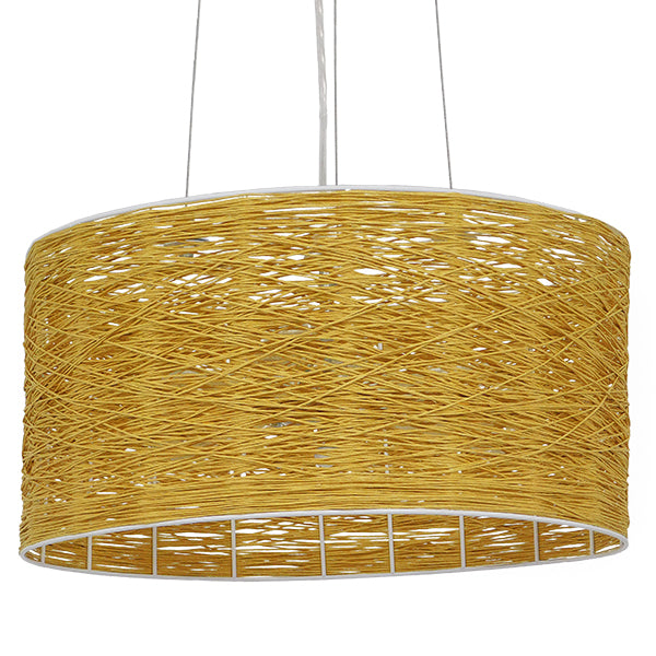 GloboStar® MADAGASKAR 01630 Vintage Κρεμαστό Φωτιστικό Οροφής Τρίφωτο Καφέ Ξύλινο Rattan Φ40 x Υ22cm - ledmania.gr