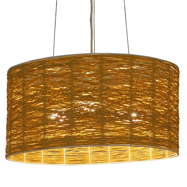 GloboStar® MADAGASKAR 01630 Vintage Κρεμαστό Φωτιστικό Οροφής Τρίφωτο Καφέ Ξύλινο Rattan Φ40 x Υ22cm - ledmania.gr