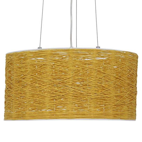 GloboStar® MADAGASKAR 01630 Vintage Κρεμαστό Φωτιστικό Οροφής Τρίφωτο Καφέ Ξύλινο Rattan Φ40 x Υ22cm - ledmania.gr