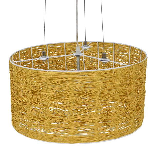 GloboStar® MADAGASKAR 01630 Vintage Κρεμαστό Φωτιστικό Οροφής Τρίφωτο Καφέ Ξύλινο Rattan Φ40 x Υ22cm - ledmania.gr