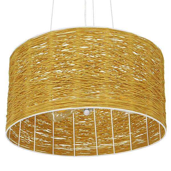 GloboStar® MADAGASKAR 01630 Vintage Κρεμαστό Φωτιστικό Οροφής Τρίφωτο Καφέ Ξύλινο Rattan Φ40 x Υ22cm - ledmania.gr