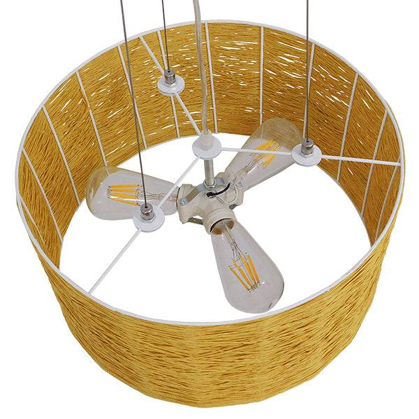 GloboStar® MADAGASKAR 01630 Vintage Κρεμαστό Φωτιστικό Οροφής Τρίφωτο Καφέ Ξύλινο Rattan Φ40 x Υ22cm - ledmania.gr