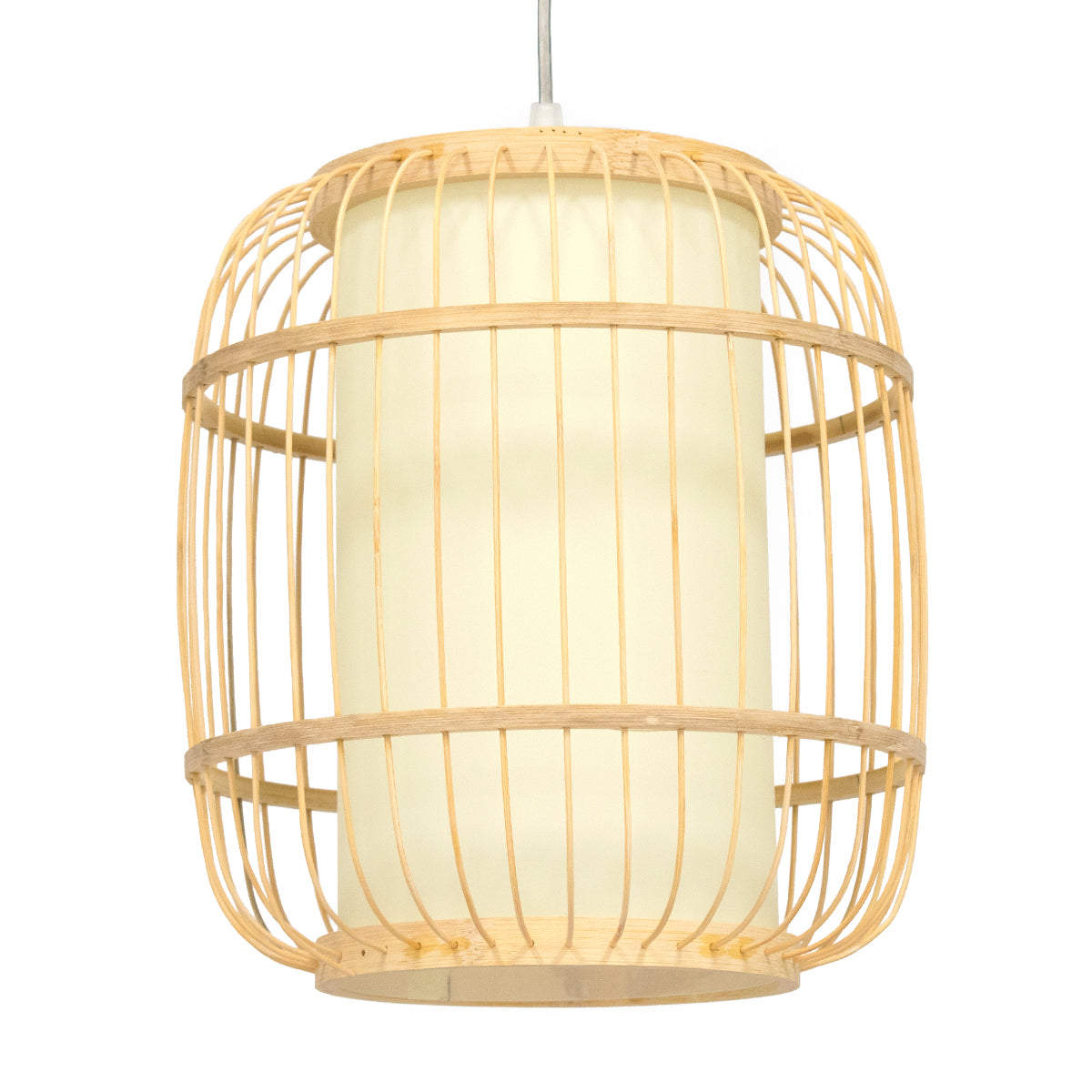 GloboStar® DE PARIS 01633 Vintage Κρεμαστό Φωτιστικό Οροφής Μονόφωτο Μπεζ Ξύλινο Bamboo Φ26 x Y32cm - ledmania.gr