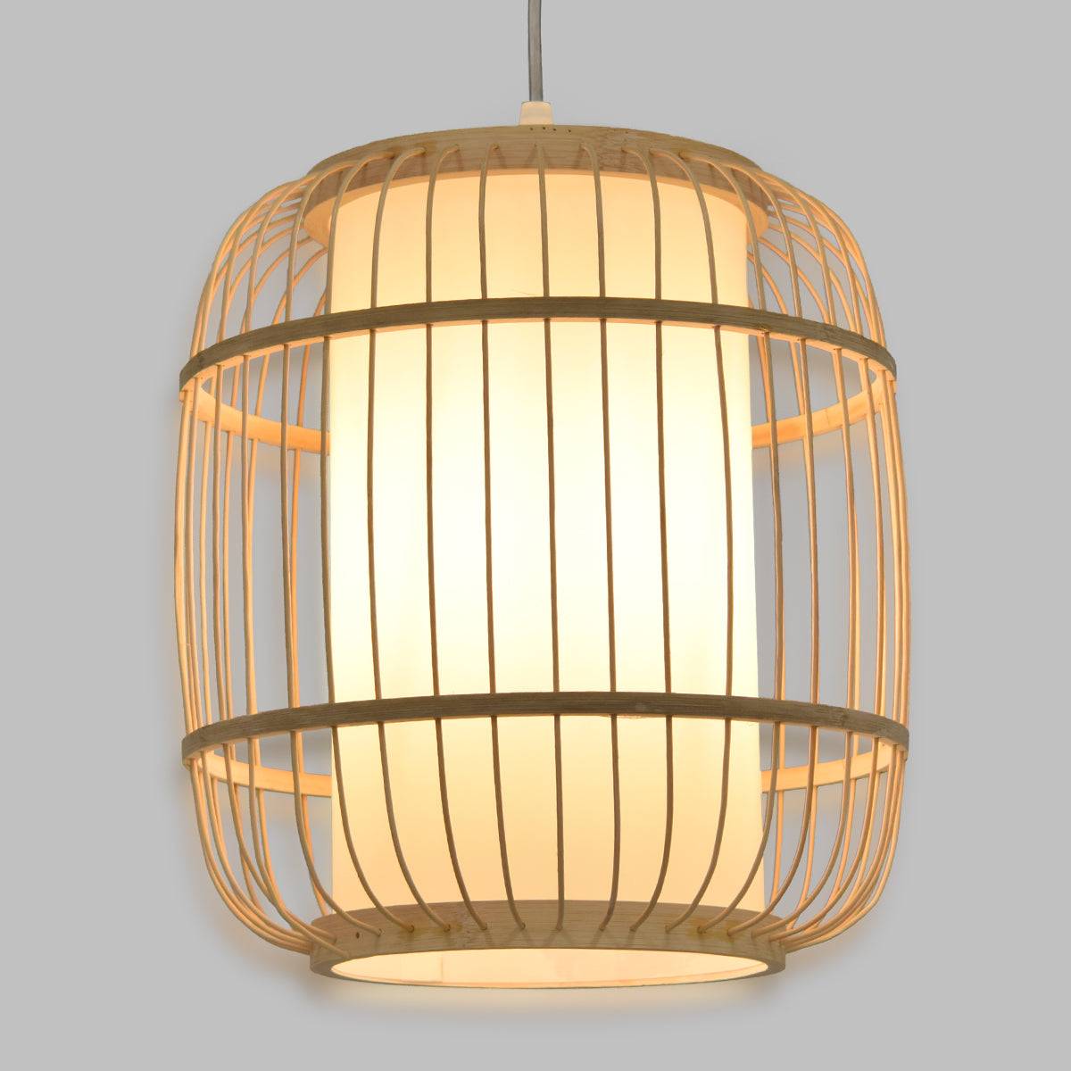 GloboStar® DE PARIS 01633 Vintage Κρεμαστό Φωτιστικό Οροφής Μονόφωτο Μπεζ Ξύλινο Bamboo Φ26 x Y32cm - ledmania.gr