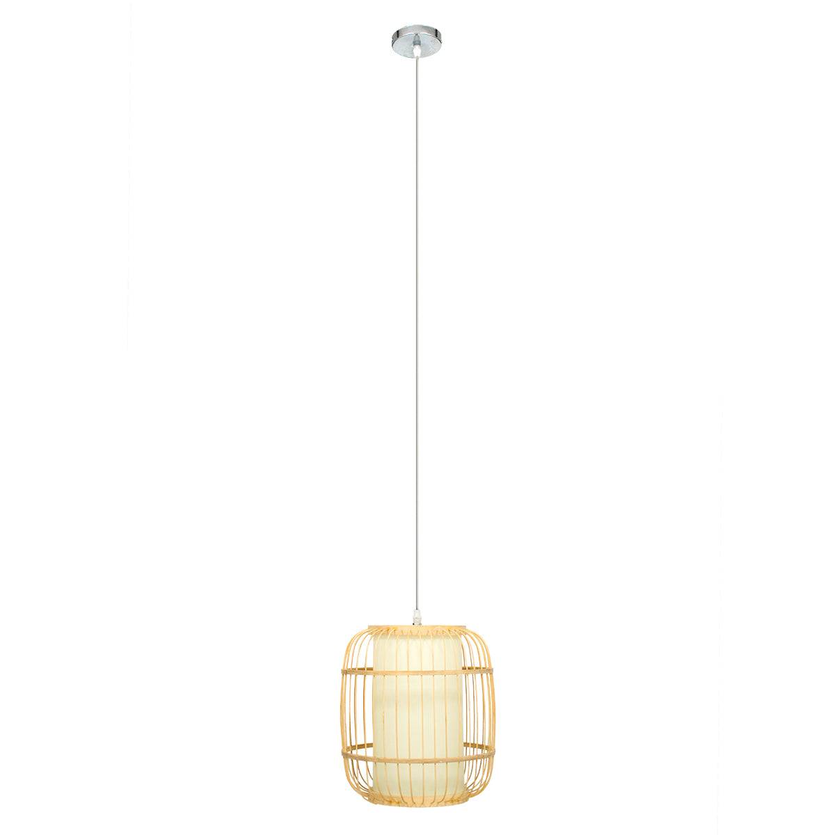 GloboStar® DE PARIS 01633 Vintage Κρεμαστό Φωτιστικό Οροφής Μονόφωτο Μπεζ Ξύλινο Bamboo Φ26 x Y32cm - ledmania.gr