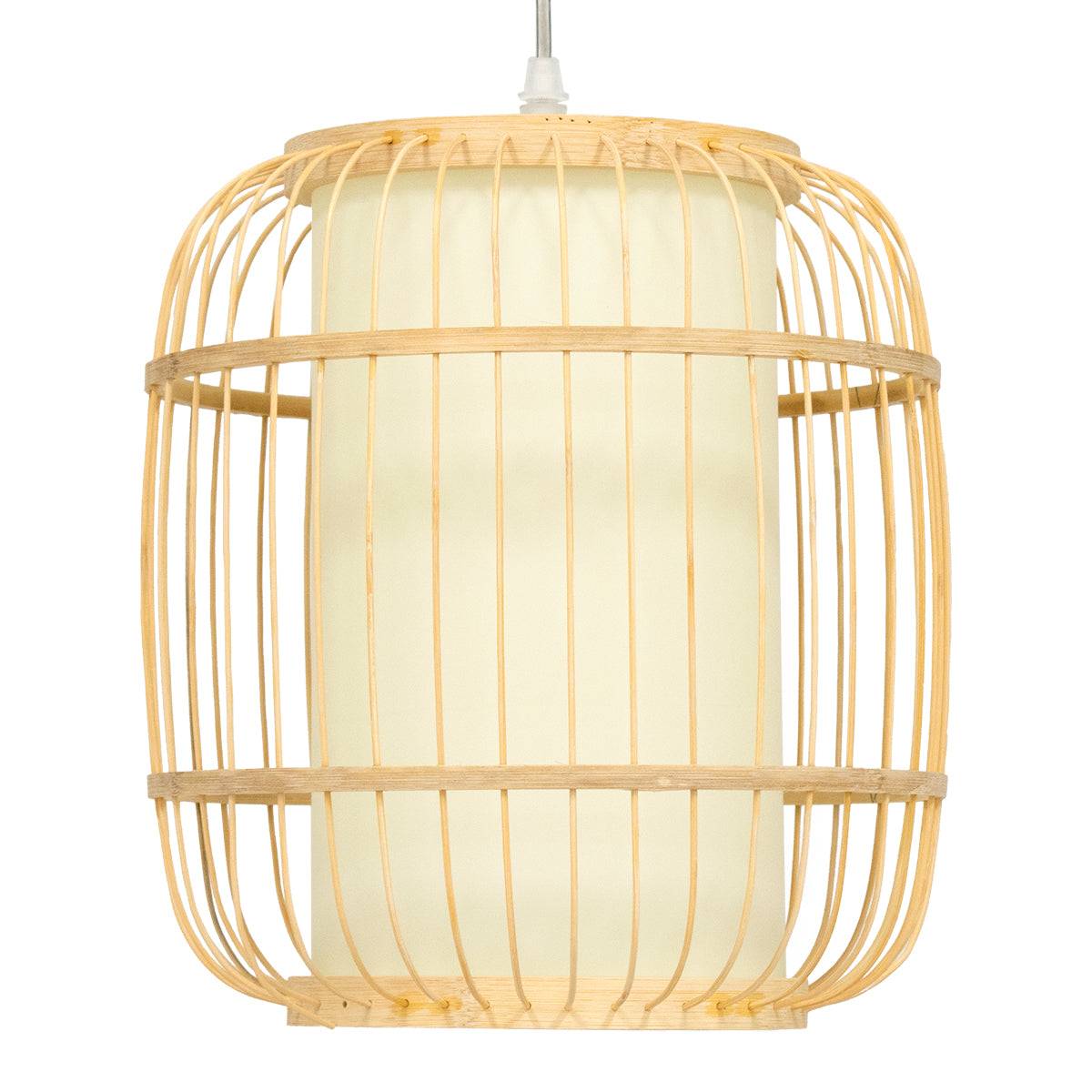 GloboStar® DE PARIS 01633 Vintage Κρεμαστό Φωτιστικό Οροφής Μονόφωτο Μπεζ Ξύλινο Bamboo Φ26 x Y32cm - ledmania.gr