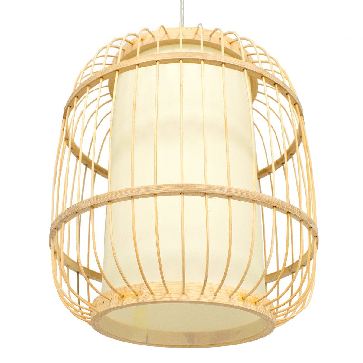 GloboStar® DE PARIS 01633 Vintage Κρεμαστό Φωτιστικό Οροφής Μονόφωτο Μπεζ Ξύλινο Bamboo Φ26 x Y32cm - ledmania.gr