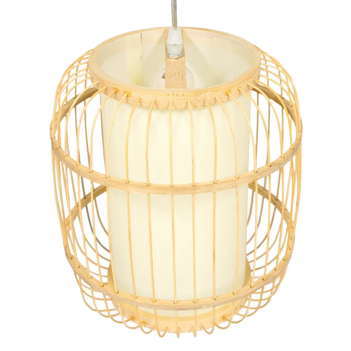 GloboStar® DE PARIS 01633 Vintage Κρεμαστό Φωτιστικό Οροφής Μονόφωτο Μπεζ Ξύλινο Bamboo Φ26 x Y32cm - ledmania.gr