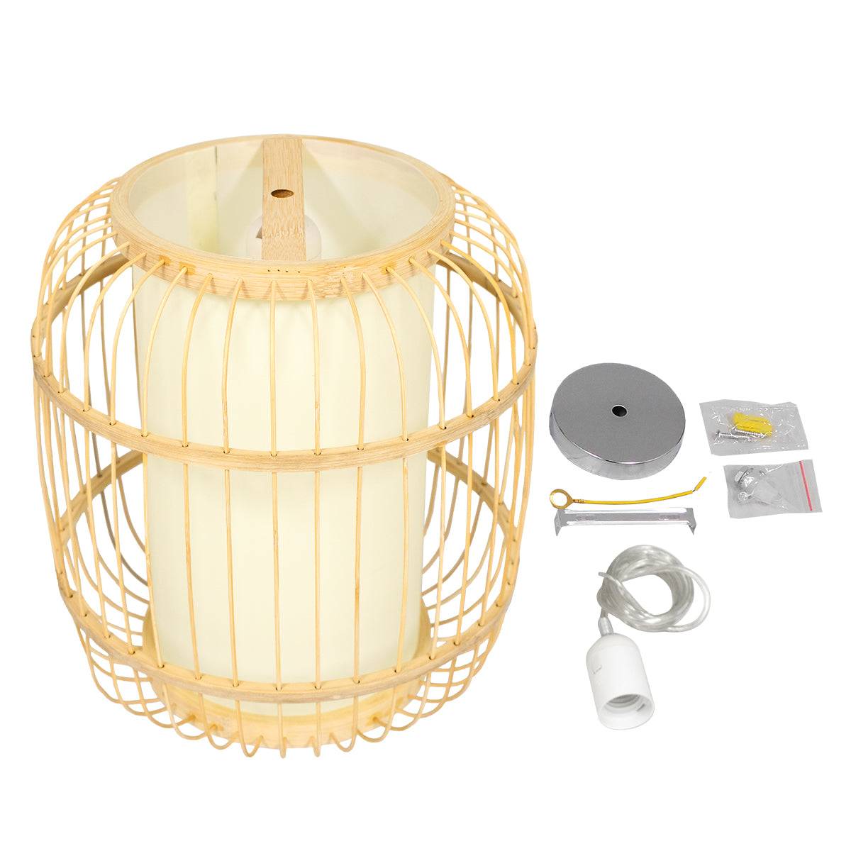 GloboStar® DE PARIS 01633 Vintage Κρεμαστό Φωτιστικό Οροφής Μονόφωτο Μπεζ Ξύλινο Bamboo Φ26 x Y32cm - ledmania.gr