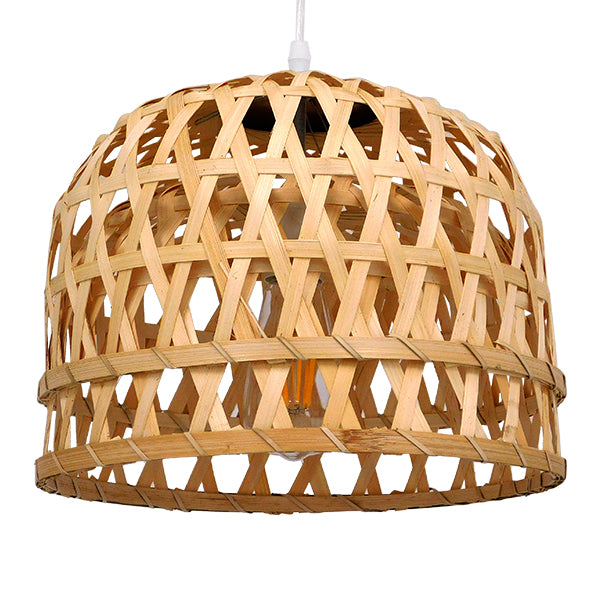 GloboStar® MANGEA 01634 Vintage Κρεμαστό Φωτιστικό Οροφής Μονόφωτο Καφέ Ξύλινο Bamboo Φ32 x Y30cm - ledmania.gr