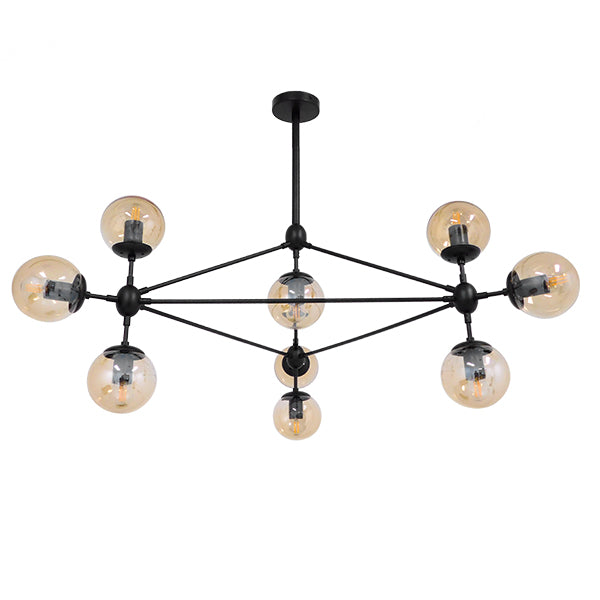 GloboStar® SENTINEL 01636 Μοντέρνο Industrial Κρεμαστό Φωτιστικό Οροφής Πολύφωτο Μαύρο Μεταλλικό Πολυέλαιος με Μελί Γυαλί Φ110 x Υ82cm - ledmania.gr