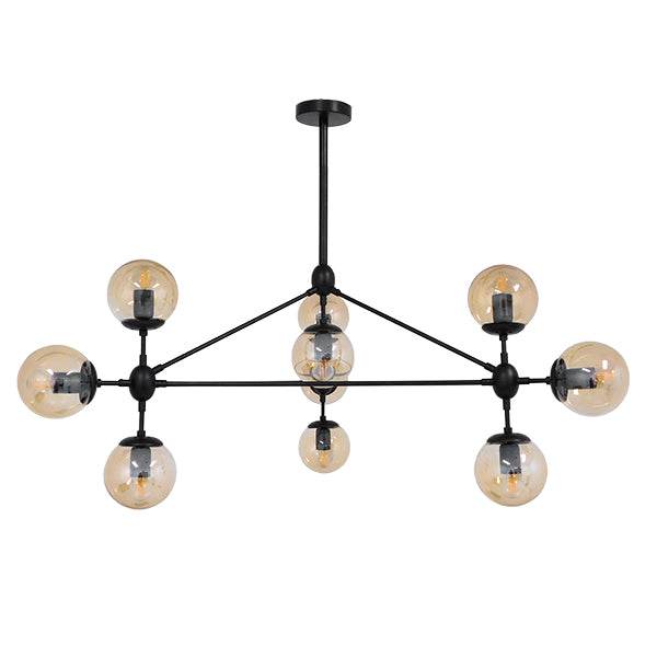 GloboStar® SENTINEL 01636 Μοντέρνο Industrial Κρεμαστό Φωτιστικό Οροφής Πολύφωτο Μαύρο Μεταλλικό Πολυέλαιος με Μελί Γυαλί Φ110 x Υ82cm - ledmania.gr