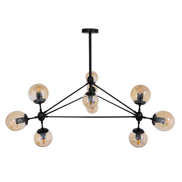 GloboStar® SENTINEL 01636 Μοντέρνο Industrial Κρεμαστό Φωτιστικό Οροφής Πολύφωτο Μαύρο Μεταλλικό Πολυέλαιος με Μελί Γυαλί Φ110 x Υ82cm - ledmania.gr