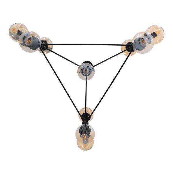 GloboStar® SENTINEL 01636 Μοντέρνο Industrial Κρεμαστό Φωτιστικό Οροφής Πολύφωτο Μαύρο Μεταλλικό Πολυέλαιος με Μελί Γυαλί Φ110 x Υ82cm - ledmania.gr