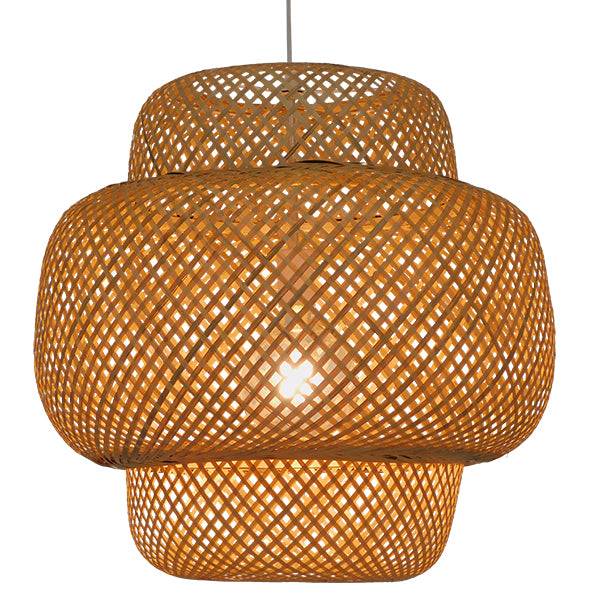 GloboStar® MALDIVES 01657 Vintage Κρεμαστό Φωτιστικό Οροφής Μονόφωτο Καφέ Ξύλινο Bamboo Φ56 x Υ54cm - ledmania.gr