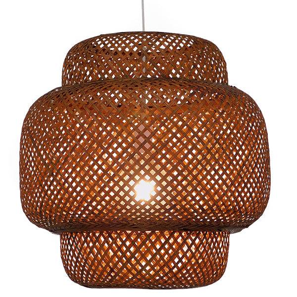 GloboStar® MALDIVES 01658 Vintage Κρεμαστό Φωτιστικό Οροφής Μονόφωτο Καφέ Σκούρο Ξύλινο Bamboo Φ56 x Υ54cm - ledmania.gr