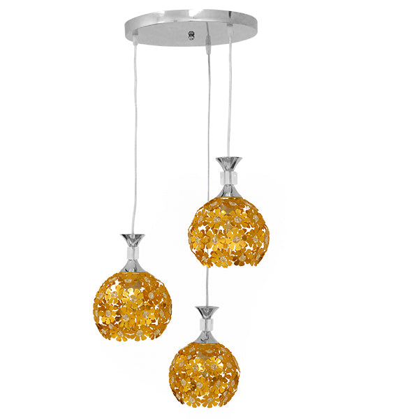 GloboStar® MARGARITA 01670 Μοντέρνο Κρεμαστό Φωτιστικό Οροφής Τρίφωτο Χρυσό Μεταλλικό με Κρύσταλλα Φ50 x Υ24cm - ledmania.gr