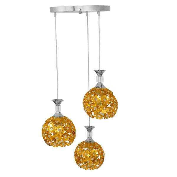 GloboStar® MARGARITA 01670 Μοντέρνο Κρεμαστό Φωτιστικό Οροφής Τρίφωτο Χρυσό Μεταλλικό με Κρύσταλλα Φ50 x Υ24cm - ledmania.gr