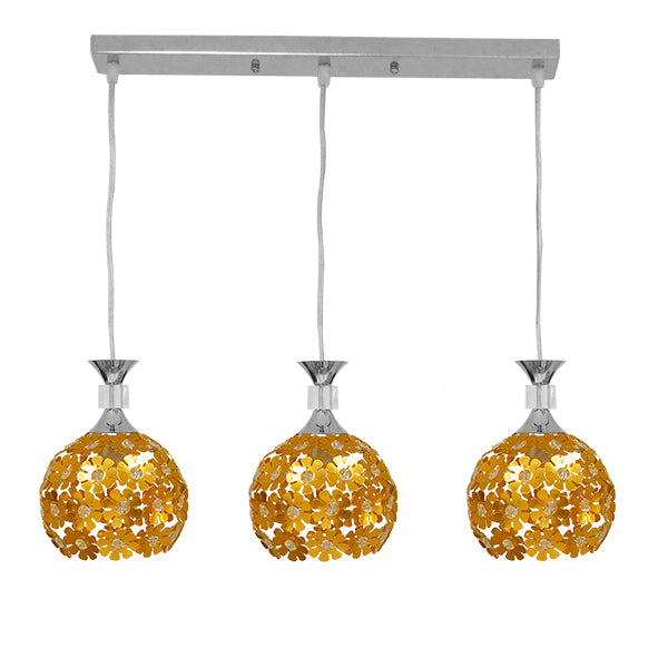 GloboStar® MARGARO 01671 Μοντέρνο Κρεμαστό Φωτιστικό Οροφής Τρίφωτο Χρυσό Μεταλλικό με Κρύσταλλα Μ64 x Π18 x Υ24cm - ledmania.gr
