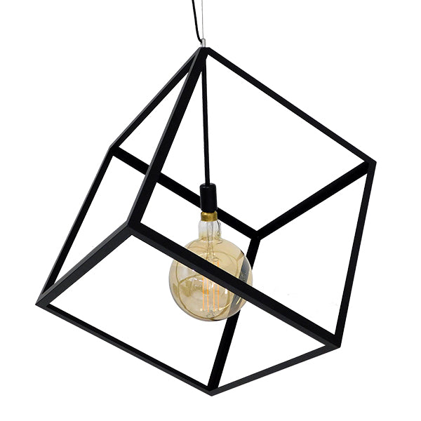 GloboStar® CUBE 01672 Μοντέρνο Κρεμαστό Φωτιστικό Οροφής Μονόφωτο Μαύρο Μεταλλικό Πλέγμα Μ70 x Π70 x Υ87cm - ledmania.gr