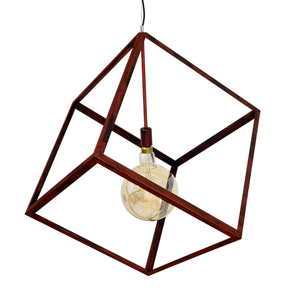 GloboStar® CUBE 01673 Μοντέρνο Κρεμαστό Φωτιστικό Οροφής Μονόφωτο Καφέ Σκουριά Μεταλλικό Πλέγμα Μ70 x Π70 x Υ87cm - ledmania.gr