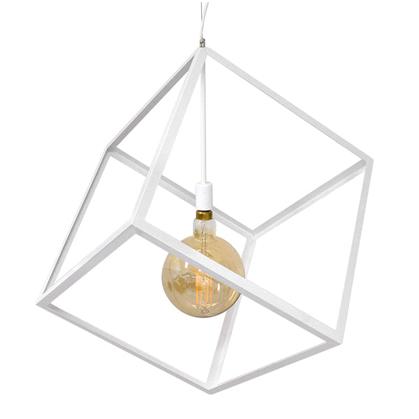 GloboStar® CUBE 01675 Μοντέρνο Κρεμαστό Φωτιστικό Οροφής Μονόφωτο Λευκό Μεταλλικό Πλέγμα Μ70 x Π70 x Y87cm - ledmania.gr