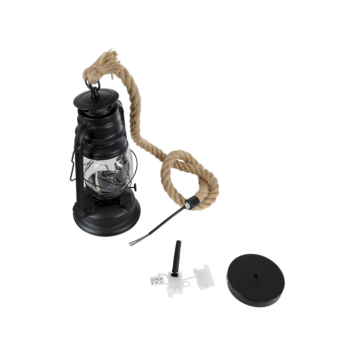 GloboStar® BARBAROSSA 01704 Vintage Κρεμαστό Φωτιστικό Οροφής Μονόφωτο 1 x E27 AC220-240V IP20 - Φ18 x Υ28cm - Μαύρο Μεταλλικό με Διάφανο Γυαλί και Ανάρτηση Σχοινί Τριχιάς - 5 Χρόνια Εγγύηση - ledmania.gr