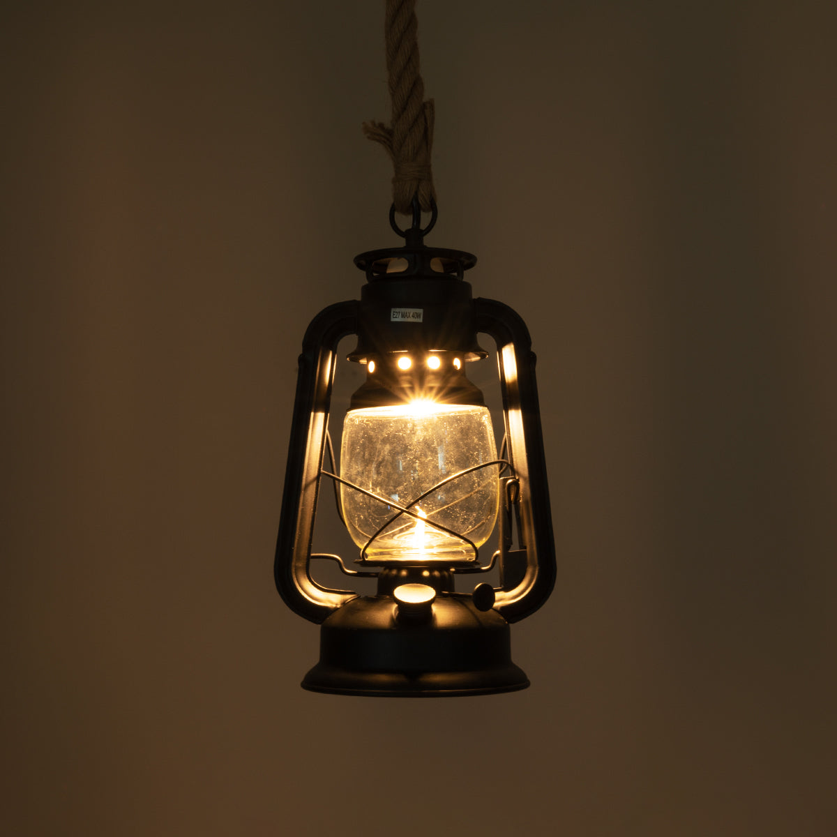 GloboStar® BARBAROSSA 01704 Vintage Κρεμαστό Φωτιστικό Οροφής Μονόφωτο 1 x E27 AC220-240V IP20 - Φ18 x Υ28cm - Μαύρο Μεταλλικό με Διάφανο Γυαλί και Ανάρτηση Σχοινί Τριχιάς - 5 Χρόνια Εγγύηση - ledmania.gr