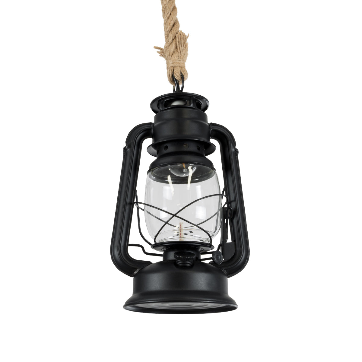 GloboStar® BARBAROSSA 01704 Vintage Κρεμαστό Φωτιστικό Οροφής Μονόφωτο 1 x E27 AC220-240V IP20 - Φ18 x Υ28cm - Μαύρο Μεταλλικό με Διάφανο Γυαλί και Ανάρτηση Σχοινί Τριχιάς - 5 Χρόνια Εγγύηση - ledmania.gr
