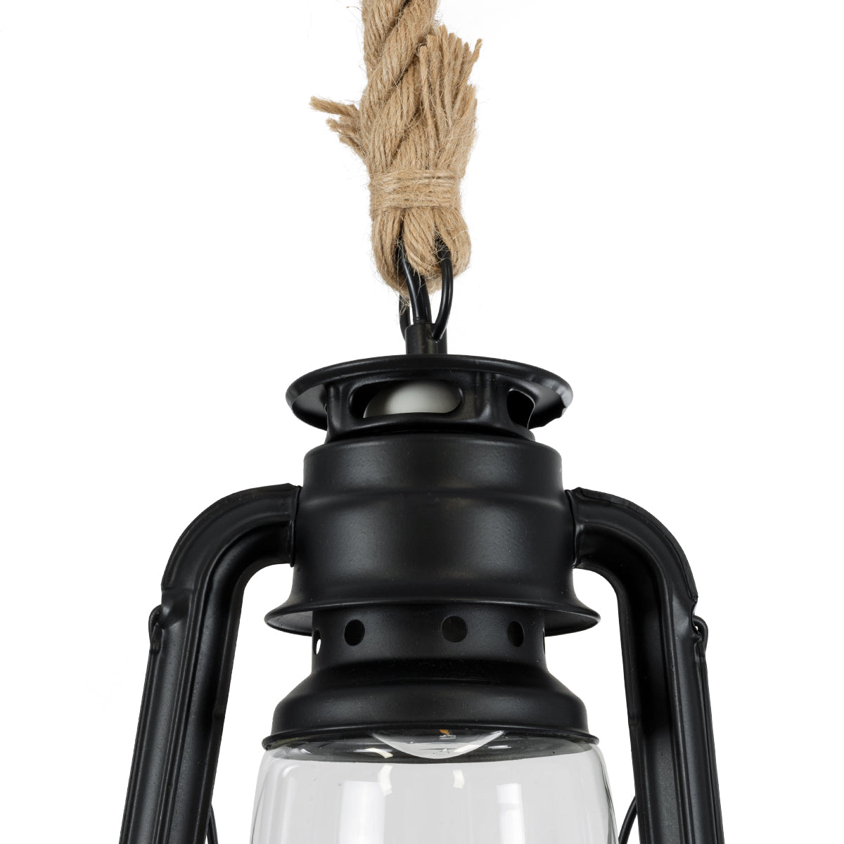 GloboStar® BARBAROSSA 01704 Vintage Κρεμαστό Φωτιστικό Οροφής Μονόφωτο 1 x E27 AC220-240V IP20 - Φ18 x Υ28cm - Μαύρο Μεταλλικό με Διάφανο Γυαλί και Ανάρτηση Σχοινί Τριχιάς - 5 Χρόνια Εγγύηση - ledmania.gr