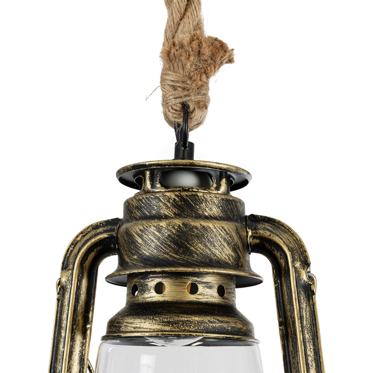 GloboStar® BARBAROSSA 01705 Vintage Κρεμαστό Φωτιστικό Οροφής Μονόφωτο 1 x E27 AC220-240V IP20 - Φ18 x Υ28cm - Χρυσό Αντικέ με Διάφανο Γυαλί και Ανάρτηση Σχοινί Τριχιάς - 5 Χρόνια Εγγύηση - ledmania.gr