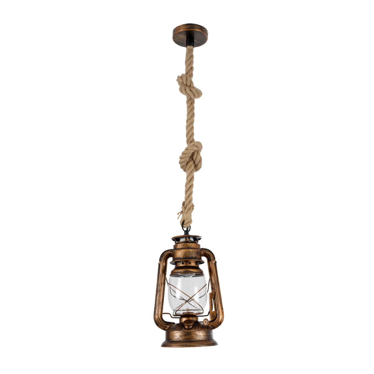 GloboStar® BARBAROSSA 01706 Vintage Κρεμαστό Φωτιστικό Οροφής Μονόφωτο 1 x E27 AC220-240V IP20 - Φ18 x Υ28cm - Μπρούτζινο Αντικέ Μεταλλικό με Διάφανο Γυαλί και Ανάρτηση Σχοινί Τριχιάς - 5 Χρόνια Εγγύηση - ledmania.gr