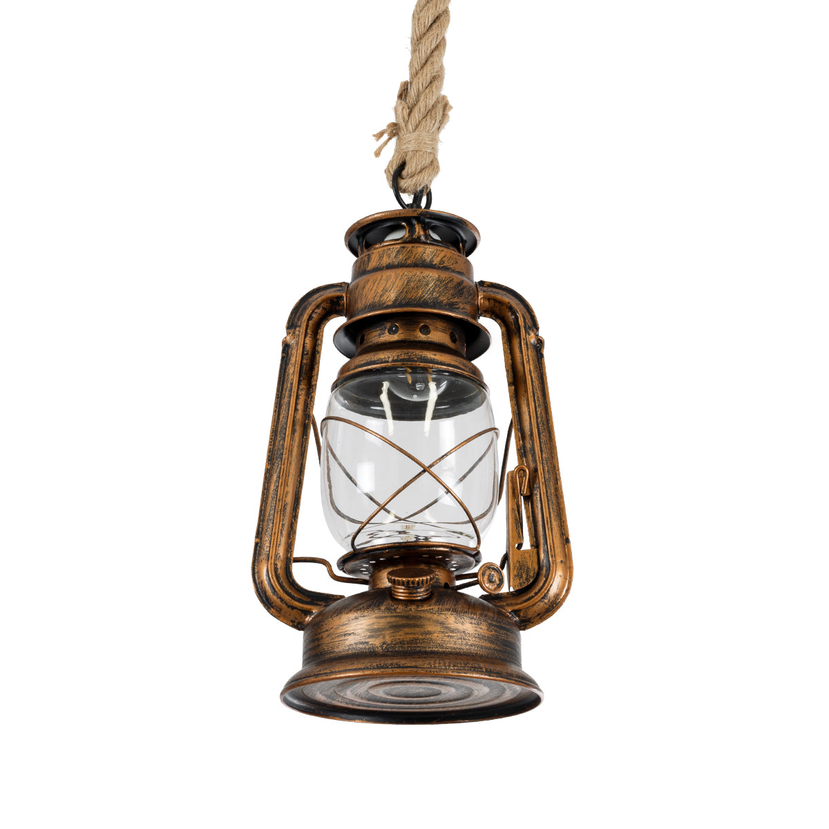 GloboStar® BARBAROSSA 01706 Vintage Κρεμαστό Φωτιστικό Οροφής Μονόφωτο 1 x E27 AC220-240V IP20 - Φ18 x Υ28cm - Μπρούτζινο Αντικέ Μεταλλικό με Διάφανο Γυαλί και Ανάρτηση Σχοινί Τριχιάς - 5 Χρόνια Εγγύηση - ledmania.gr