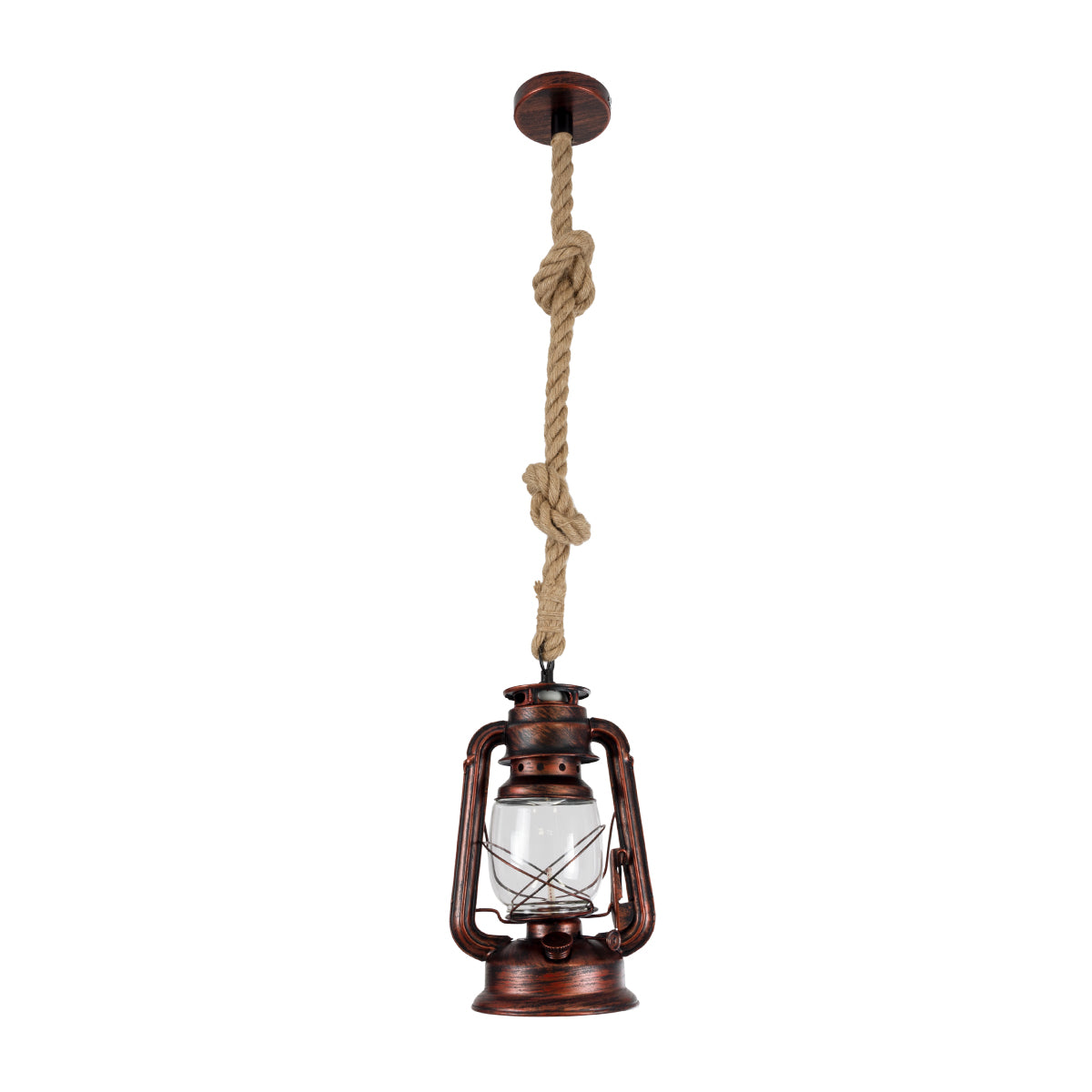 GloboStar® BARBAROSSA 01707 Vintage Κρεμαστό Φωτιστικό Οροφής Μονόφωτο 1 x E27 AC220-240V IP20 - Φ18 x Υ28cm - Χάλκινο Αντικέ Μεταλλικό με Διάφανο Γυαλί και Ανάρτηση Σχοινί Τριχιάς - 5 Χρόνια Εγγύηση - ledmania.gr