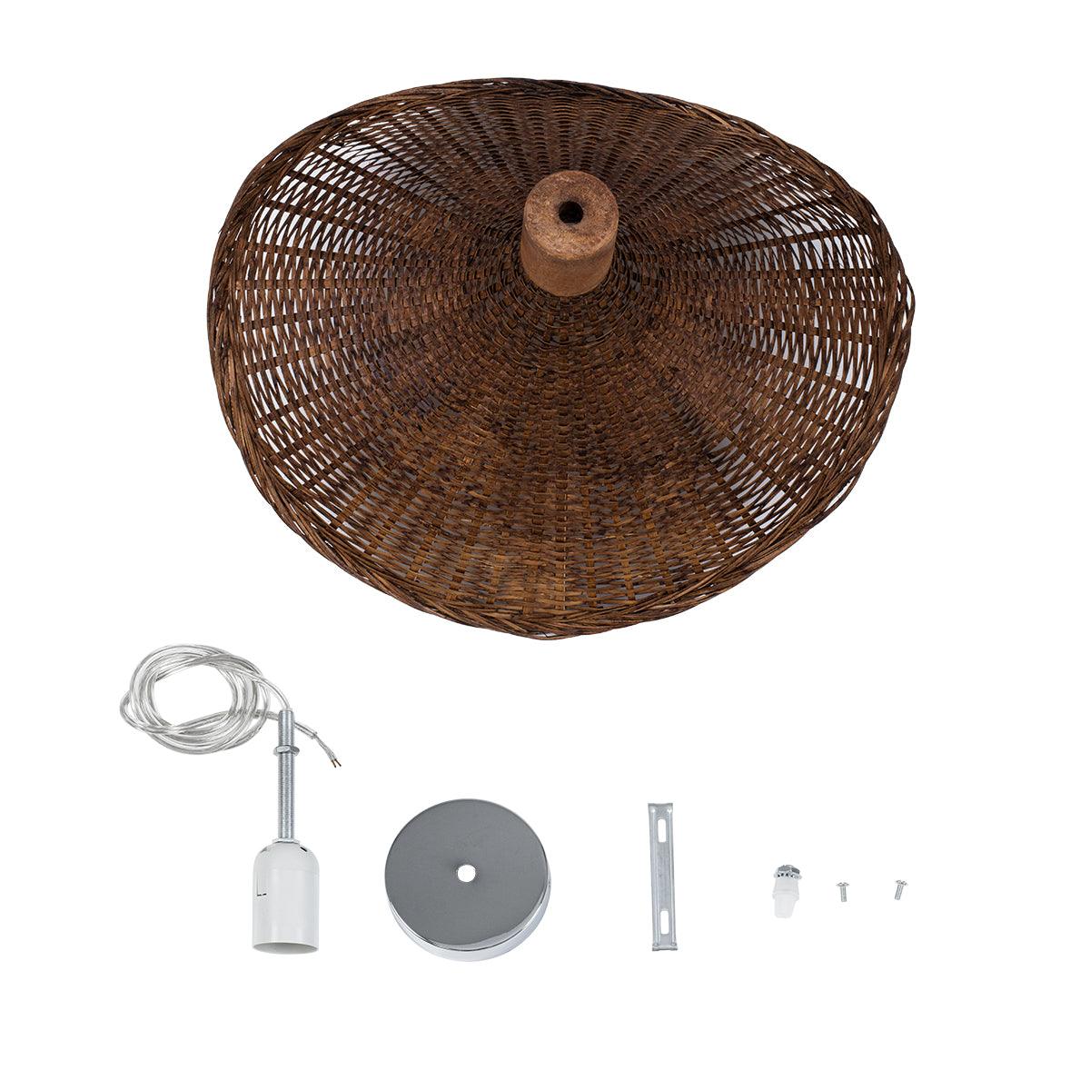 GloboStar® CUBA 01716 Vintage Κρεμαστό Φωτιστικό Οροφής Μονόφωτο Καφέ Ξύλινο Bamboo Φ33 x Y25cm - ledmania.gr