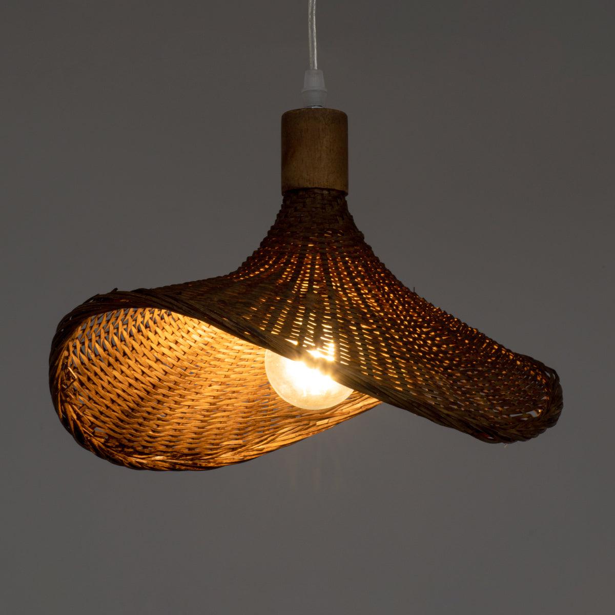 GloboStar® CUBA 01716 Vintage Κρεμαστό Φωτιστικό Οροφής Μονόφωτο Καφέ Ξύλινο Bamboo Φ33 x Y25cm - ledmania.gr